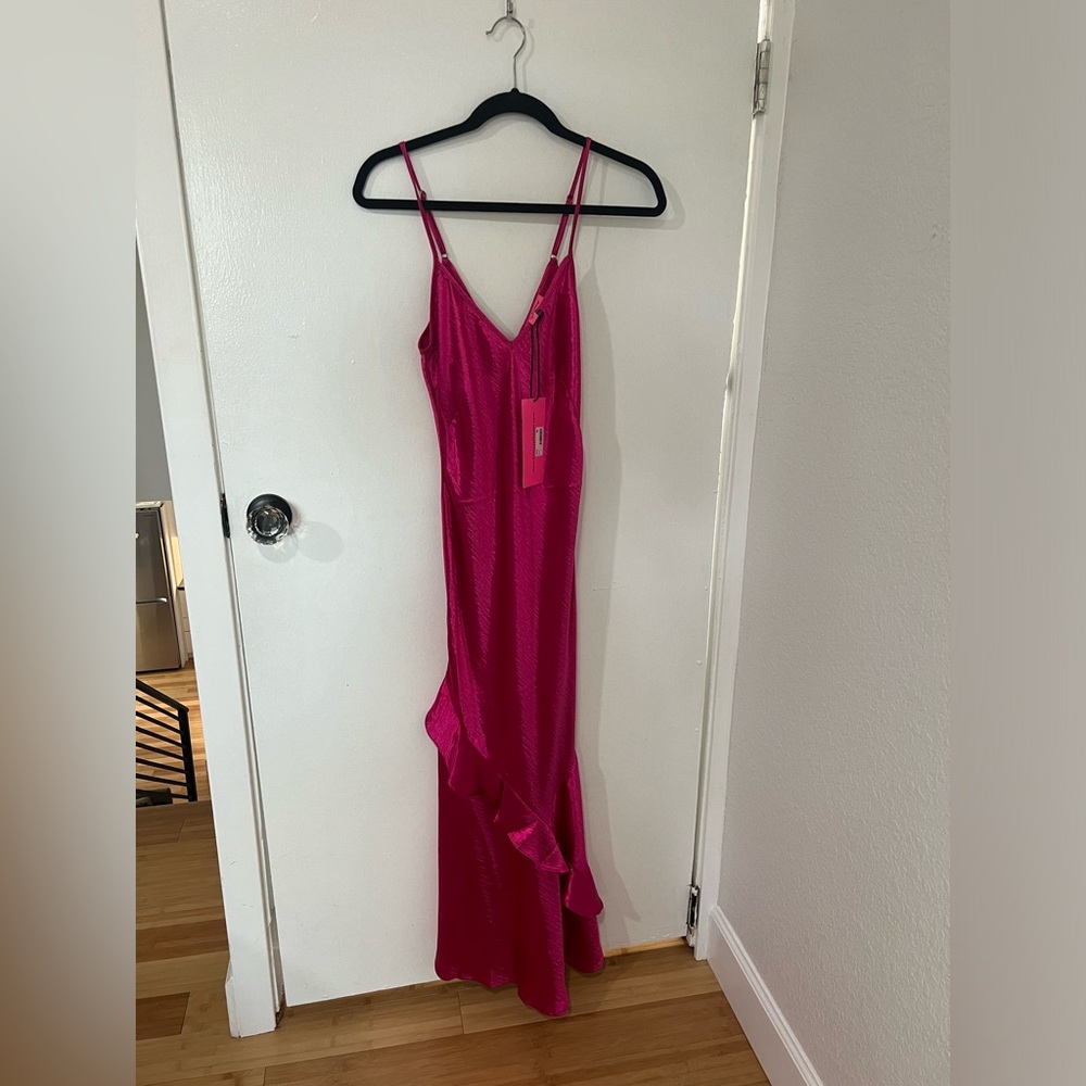Betsey Johnson Satin Ruffled Slip Dress Valentine Pink NWT Small - Picture 2 of 8